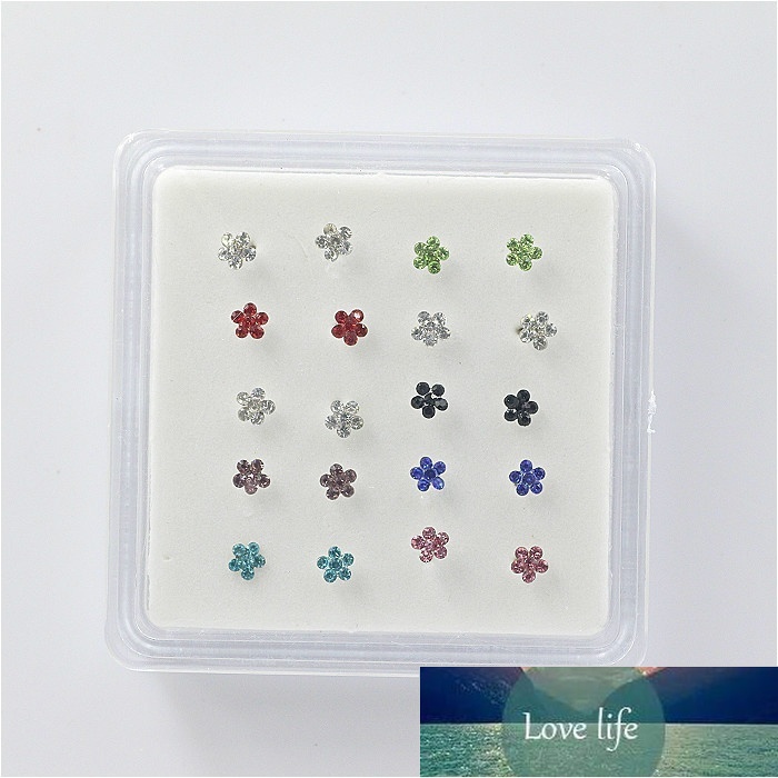 20Pcs/Box Body Nose Piercing Jewelry Nose Rings Studs For Women Colored Crystal Flower Nail Jewelry Wholesale
