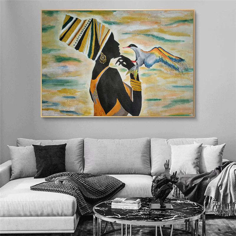 African Woman Bird Posters Indoor Decoration Wall Art Pictures For Living Room Painting Canvas Prints Home Decor Wall Painting