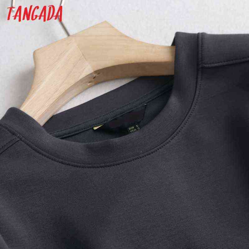 Tangada Women High Quality Gray Sweatshirts Puff Long Sleeve O Neck Loose Pullovers Female Tops 6D37 211108