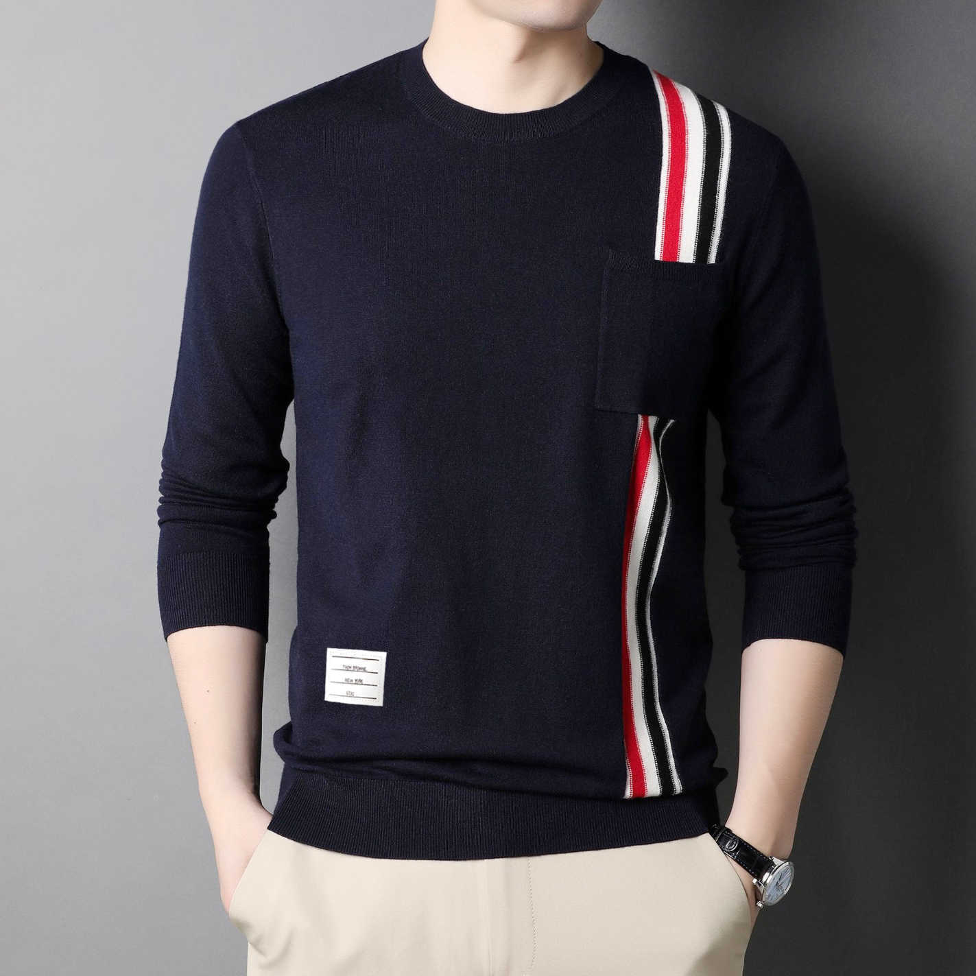 Luxury Tb Fashion Brand Thom Sweaters Men Slim Fit O-neck Striped Pullovers Clothing Cotton Casual Coat England Style, Black
Luxury Tb Fashion Brand Thom Sweaters Men Slim Fit O-neck Striped Pullovers Clothing Cotton Casual Coat England Style, Black