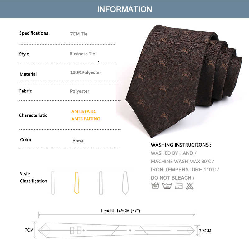 7cm Brown Tie Gentleman Animal Jacquard s High Quality Fashion Formal for Men Business Suit Work Necktie with Gift Box