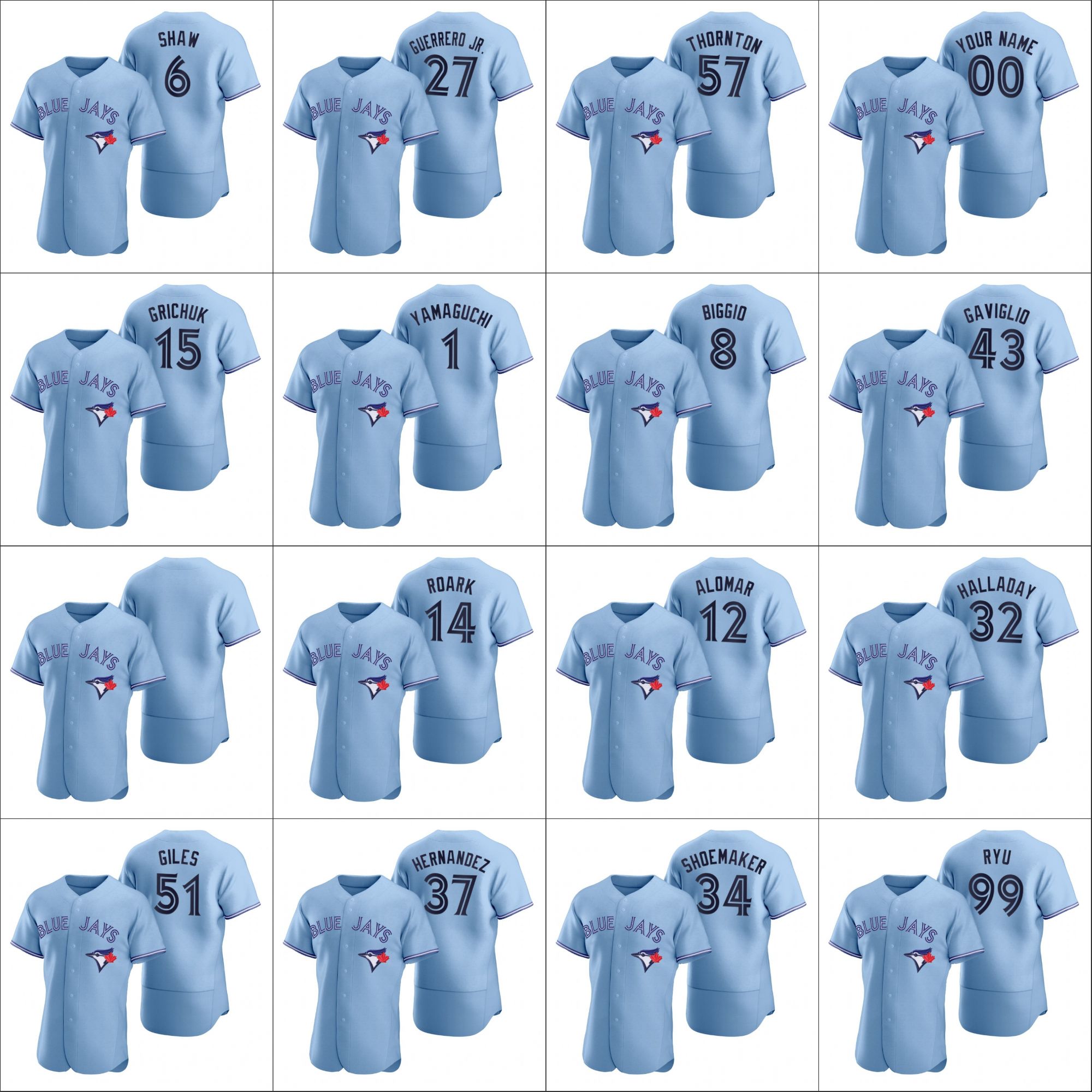Toronto BlueJays #27 Vladimir Guerrero Jr. 99 Hyun-Jin Ryu Men Women Youth Custom Light Blue Authentic Alternate Jersey
Toronto BlueJays #27 Vladimir Guerrero Jr. 99 Hyun-Jin Ryu Men Women Youth Custom Light Blue Authentic Alternate Jersey