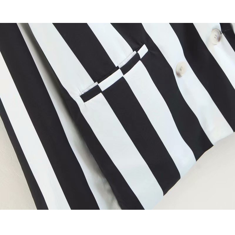 Striped Lapel Long Sleeve Coat: Professional Korean Style Jacket For Women