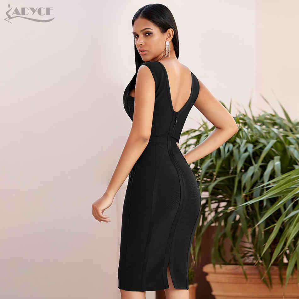 Summer Black Tank Bodycon Bandage Dress Women Sexy Sleeveless V Neck Lace Club Celebrity Evening Party Dresses 210423