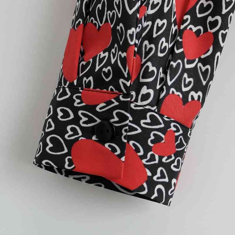 Spring Women Peach Heart Printing Casual Shirt Female Turndown Collar Long Sleeve Blouse Loose Tops Blusas S8571 210430