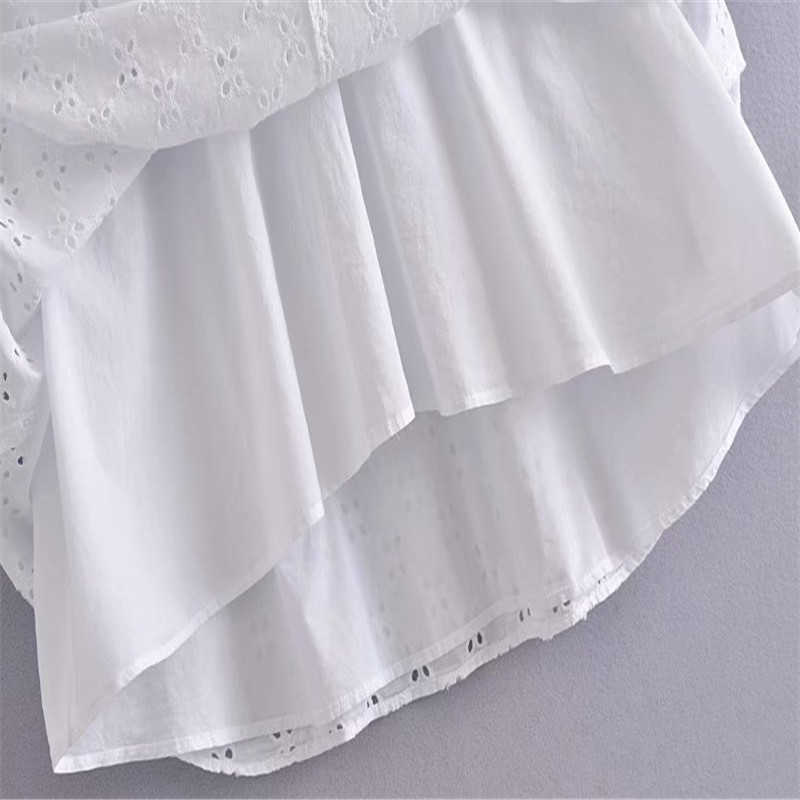 ZA Openwork Embroidered Shirt Dress Women Long Sleeve White Elegant Party Dresses Woman Chic Interior Lining Spring Dress 210602