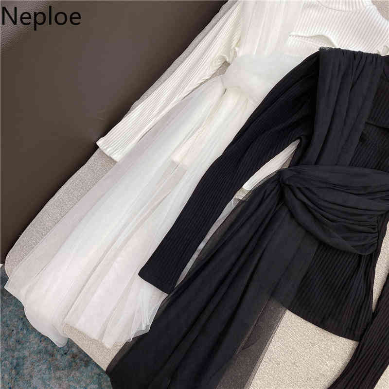 Neploe Sweaters Women Half Turtleneck Gauze Knitted Sexy Pullovers Slim Fit Short Jumper Korean Fashion Sueter Tops 4G294 210422