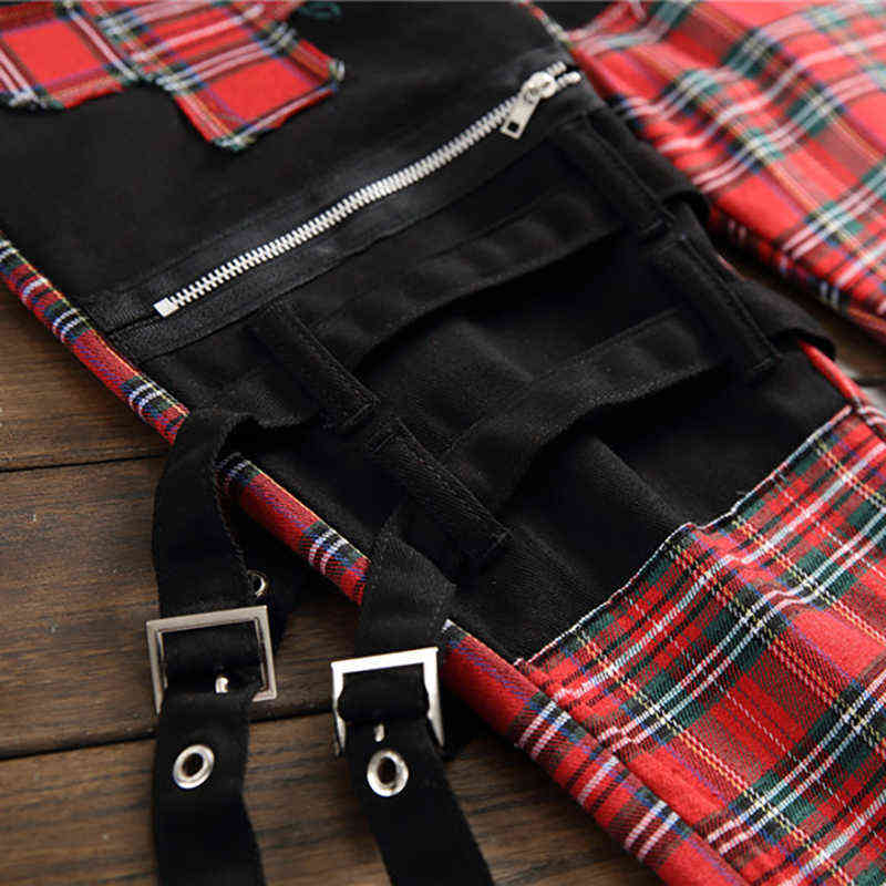 Men's Scotland Plaid Patchwork Cross Slim Straight Jeans Trendy Bandage Denim Pants High Street Fashion elasticity Size 38 211108