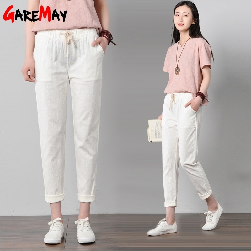 Garemay Cotton Linen Pants for Women Trousers Loose Casual Solid Color Women Harem Pants Plus Size Women's Summer 210707