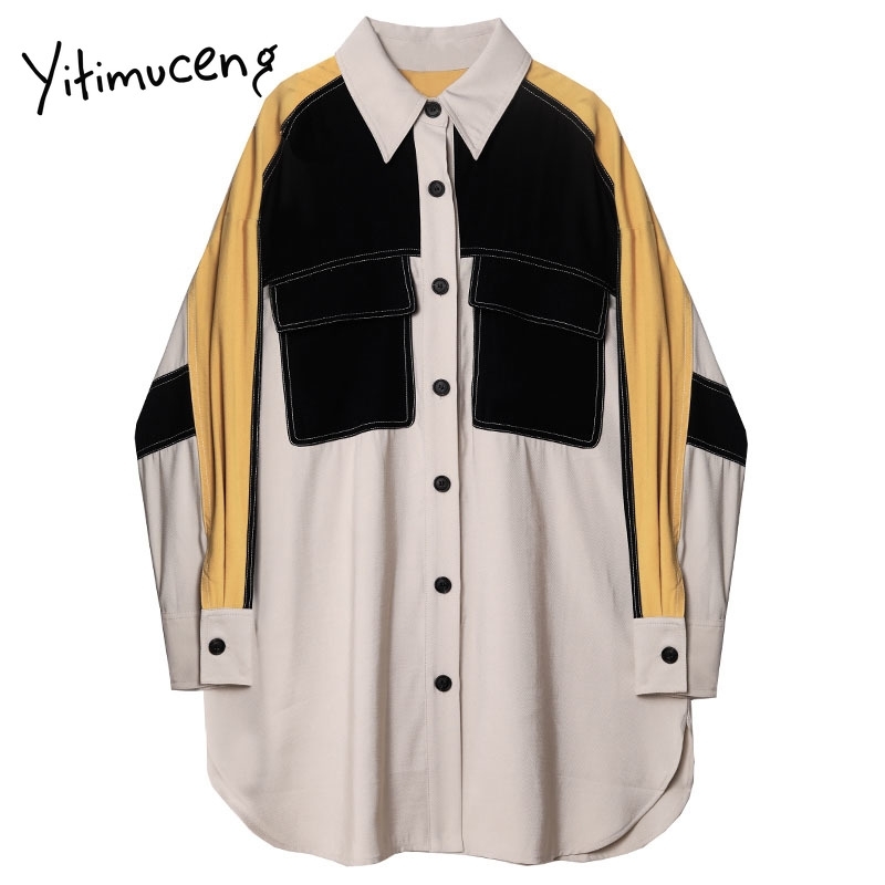 Yitimuceng Pockets Patchwork Blouse Women Button Up Shirts Loose Spring Turn-down Collar Long Sleeve Office Lady Tops 210601, Apricot
Yitimuceng Pockets Patchwork Blouse Women Button Up Shirts Loose Spring Turn-down Collar Long Sleeve Office Lady Tops 210601, Apricot