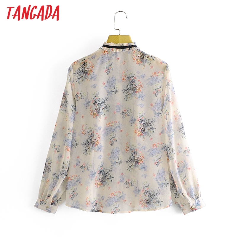 Women Retro Ruffle Bow Romantic Blouse Long Sleeve Chic Female Shirt Tops 3A19 210416