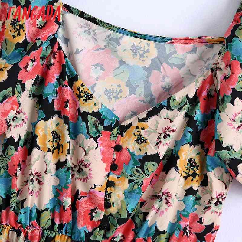 Summer Women Floral Print Mini Dressv Neck Sleeve Ladies Short Dress Vestidos BE509 210416