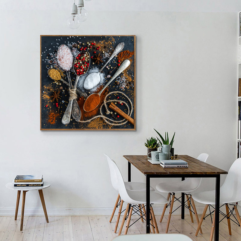 Colorful Spices And Spoons Picture Wall Art Paintings Printed On Canvas Abstract Posters For Kitchen Decoration Cuadros No Frame