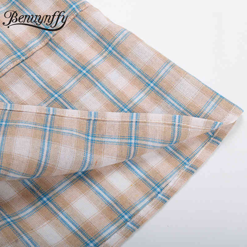 Plaid Skirts Women's Sets Casual Fashion Summer Two Piece Set Street Crop Cami Top + Button Front Belt Skirt Suit 210510