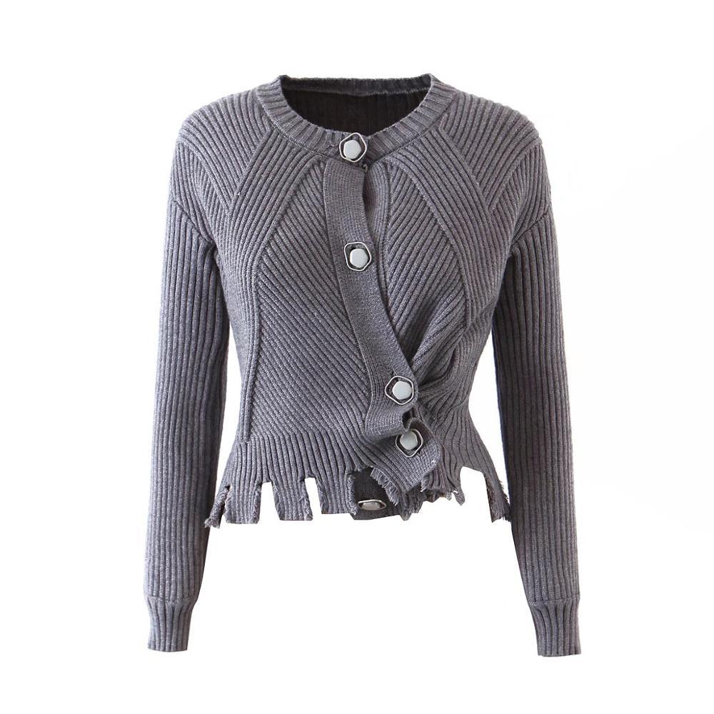 2 style wear Retro Single-breasted Button Knitted Cardigan Fringed Sweater Vintage Woman Long sleeve Knitwear Tassel Jumper 210429