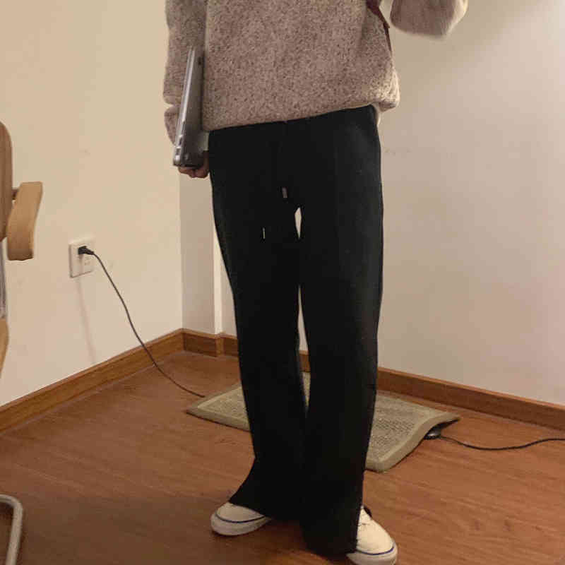 Elegant Casual High Waist Straigh Wide Leg Pants Women Bottom Autumn Winter OL Solid Loose Thick Plus Velvet Trousers 210421