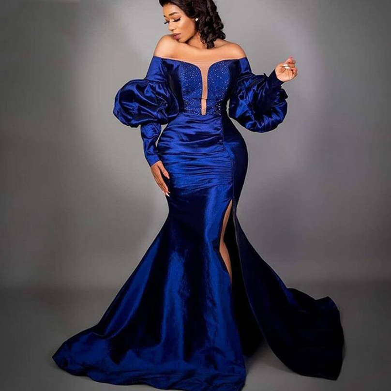 Royal Blue Long Sleeves Mermaid Evening Dresses Off Shoulder High Split Sweep Train Beaded Satin Formal Prom Party Gowns, Dark green
Royal Blue Long Sleeves Mermaid Evening Dresses Off Shoulder High Split Sweep Train Beaded Satin Formal Prom Party Gowns, Dark green