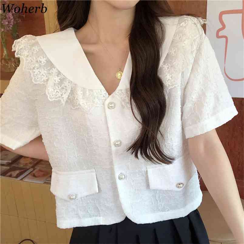 Cute Lace Patch Peter Pan Collar Blouse All Match Sweet Blusas Femme Chic Office Lady Shirts Summer Tops Blouses 210519, Blue
Cute Lace Patch Peter Pan Collar Blouse All Match Sweet Blusas Femme Chic Office Lady Shirts Summer Tops Blouses 210519, Blue