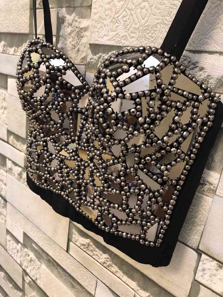 Rinestone Hand-made Pearls Bralet Women's Bustier Bra Cropped Top Wedding Bralette Vest Colorblock Plus Size 210421