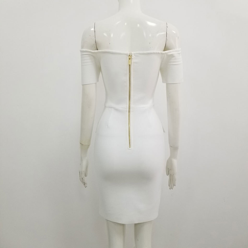 Free Sexy Off Shoulder Bandage Dress Women's Square Neck Short Sleeve White Bodycon Club Party Vestidos 210524