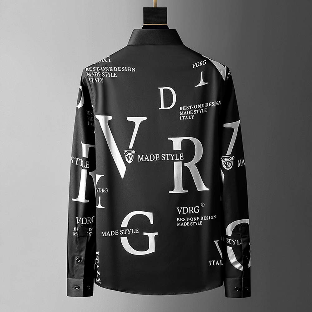 Rhinestone Letter Shirts Men Long Sleeve Business Casual Shirt Spring Slim Streetwear Dress Social Nightclub Chemise Homme 210410