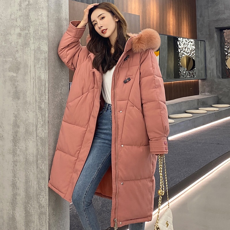 CHIC Stay Warm Faux fur Hooded Long Quilted Puffer Parkas Women Winter High-Quality Side Slit Solid Oversize Loose Coat 210429