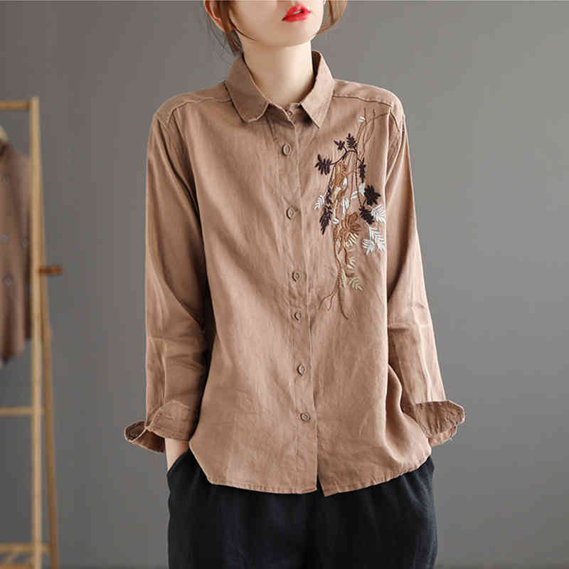 Johnature Women Linen Embroidery Shirts Vintage Full Sleeve Tops Turn-down Collar Blouses Spring Button Casual Shirts 210521, Caramel colour
Johnature Women Linen Embroidery Shirts Vintage Full Sleeve Tops Turn-down Collar Blouses Spring Button Casual Shirts 210521, Caramel colour