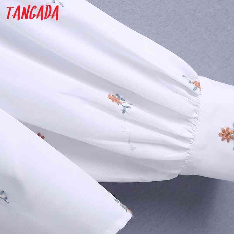 Women Retro Embroidery Romantic Blouse Oversize Collar Chic Female Shirt Tops BE442 210416