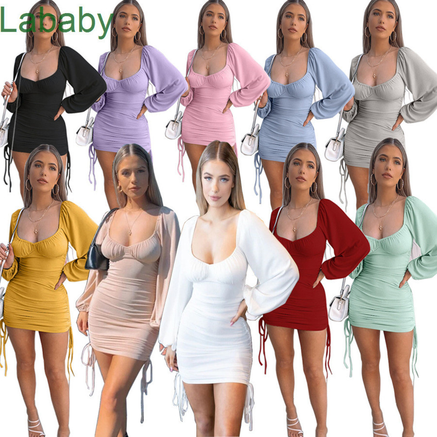 Women Dress Designer Slim Sexy Solid Colour Rib Drawstring Pleated Buttock Long Sleeve Short Dresses Hip Skirt 10 Colours, Light green
Women Dress Designer Slim Sexy Solid Colour Rib Drawstring Pleated Buttock Long Sleeve Short Dresses Hip Skirt 10 Colours, Light green