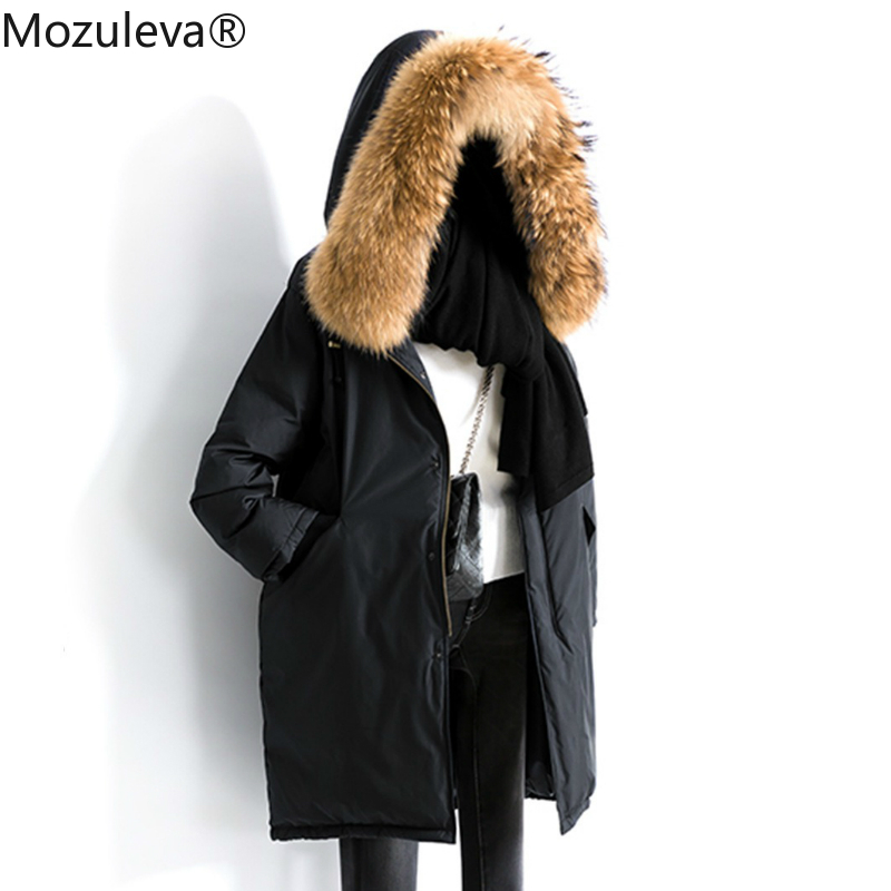 Auutmn Covered Button 90 White Goose Down Long Winter Jacket and for Puffer Coat Women 210416