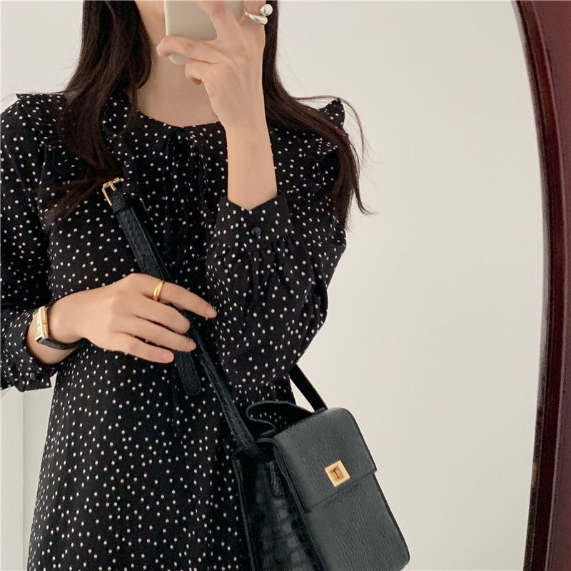 Korean Sweet Polka Dot Dress Women Autumn Long Sleeve Mini A-line Round Collar Office Lady Vestidos De Fiesta 10840 210506