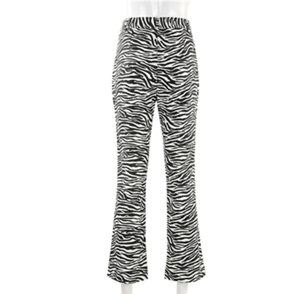 Retro Zebra Striped Straight Women Long Pants Casual Printed High Waisted Streetwear Female Ladies Slim Trousers 210428