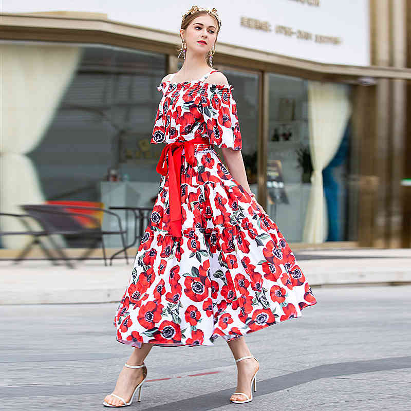 dress XF 1130-4 D Spring Fashion Runway Women Sling Ombro Strapless Sexy Copy of the Electrical Flower + Dressed