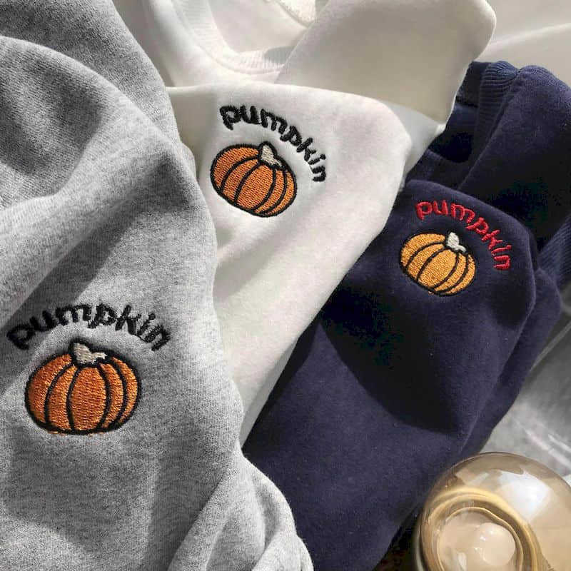Sweatshirt Spring autumn Korean preppy small pumpkin embroidery O-neck shirt men women plus velvet thickening outer loose tops 210927