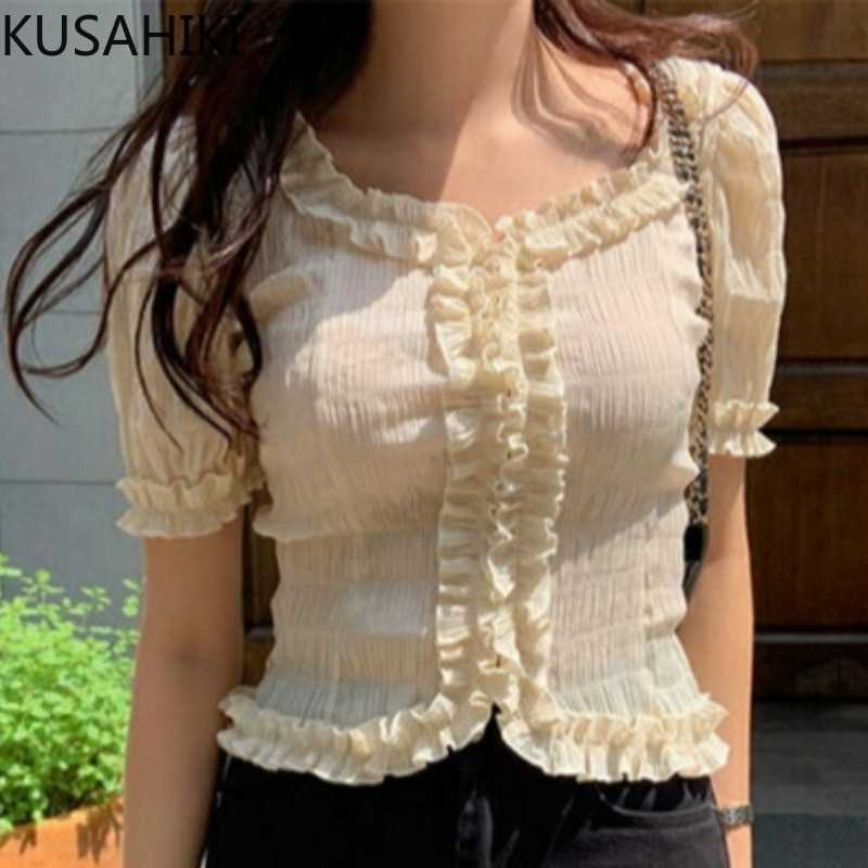 KUSAHIKI Sweet Folds Slim Short Blouse Tops Puff Sleeve Square Collar Woman Shirt Summer Korean Ruffle Blusas Mujer 6J169 210602, Apricot
KUSAHIKI Sweet Folds Slim Short Blouse Tops Puff Sleeve Square Collar Woman Shirt Summer Korean Ruffle Blusas Mujer 6J169 210602, Apricot