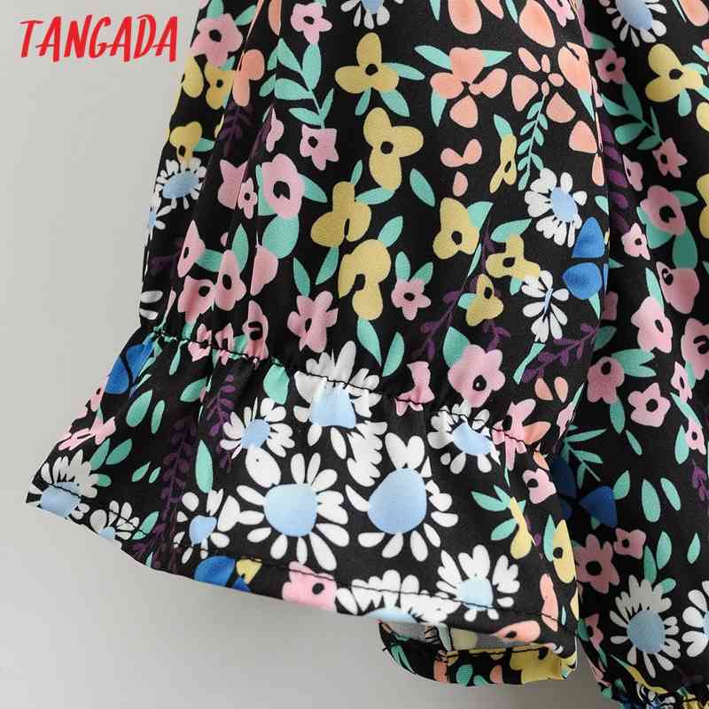 Women Green Flowers Print Chiffon V Neck Short Sleeve Ladies Vintage Dress Vestidos 1F175 210416