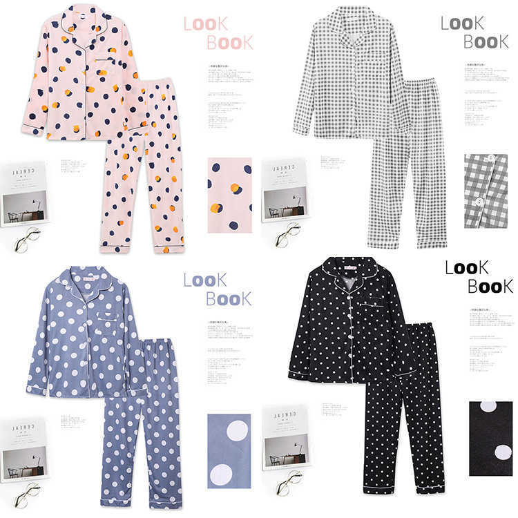 Women's pajamas suit long sleeve pajamas women's autumn and winter lovely round dot Lapel pajamas suit women's 2-piece set 210924