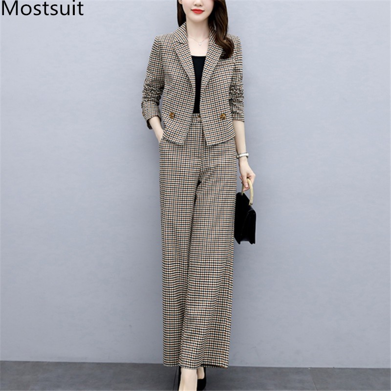 Autumn Korean Fashion Plaid Women Two Piece Pants Suits Sets Long Sleeve Coat + Wide Leg Outfits Elegant 210518, Apricot
Autumn Korean Fashion Plaid Women Two Piece Pants Suits Sets Long Sleeve Coat + Wide Leg Outfits Elegant 210518, Apricot