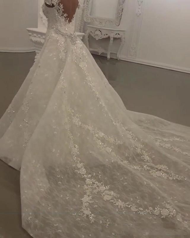 Latest Off the Shoulder Wedding Dresses with Detachable Train Plus Size Crystals Bead IIIusion Back mermaid Bridal Gowns