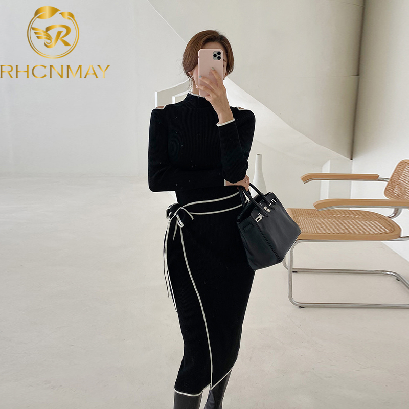 2021 autumn clothing new style high collar long sleeve frenulum dress korean-style fashion slim fit medium-length knitting dress, Black;gray
2021 autumn clothing new style high collar long sleeve frenulum dress korean-style fashion slim fit medium-length knitting dress, Black;gray