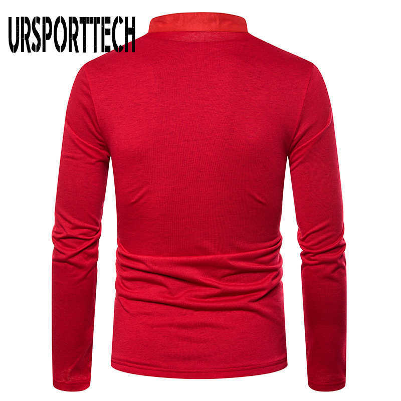 URSPORTTECH Solid Color T Shirt Men Long Sleeve Casual T-shirt Tops Clothing Spring Autumn Streetwear Fashion Men T-shirts 210528