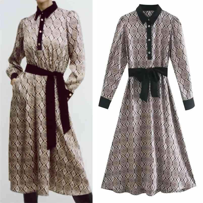 Vintage Printed Shirt Dress Women Fashion Contrast Tied Belt Long Sleeve Midi Woman Button Retro Elegant es 210519, Print
Vintage Printed Shirt Dress Women Fashion Contrast Tied Belt Long Sleeve Midi Woman Button Retro Elegant es 210519, Print