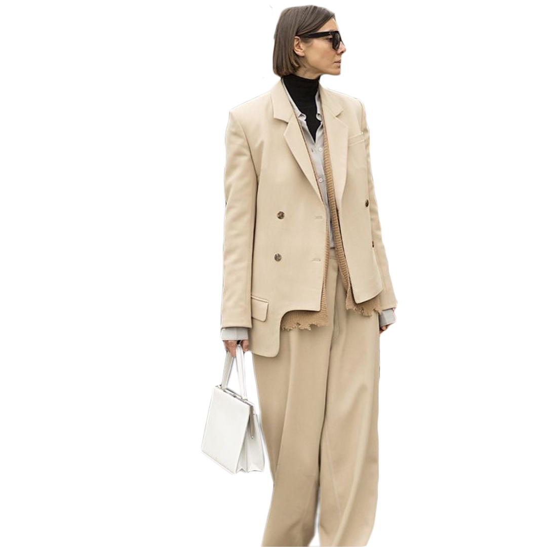 Unique Design Women Pants Suits Leisure Loose Double Breasted Long Blazer Suit Ladies Prom Party Wedding Outfit (Jacket+Pants)