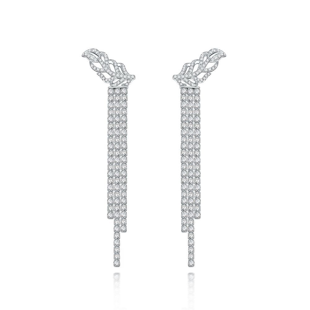 Long Tassels Diamond Dangle Earring Original 925 sterling silver Party Wedding Drop Earrings for Women Jewelry Gift