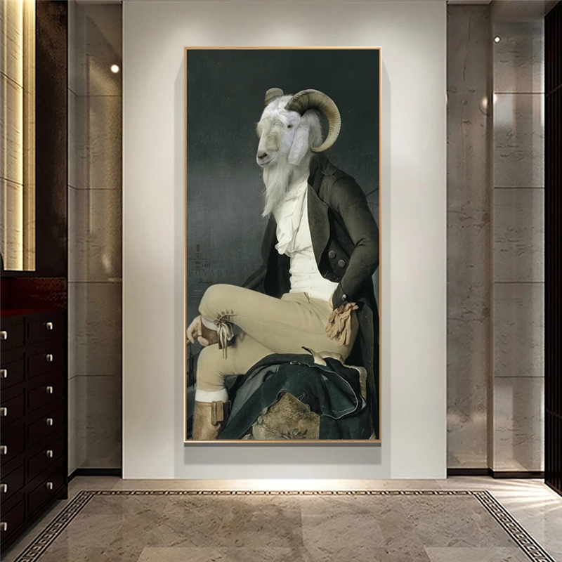 Earl of The Goat Creative Animal Oil Painting Print on Canvas Art Postes and Prints Nordic Retro Art Pictures for Living Room
