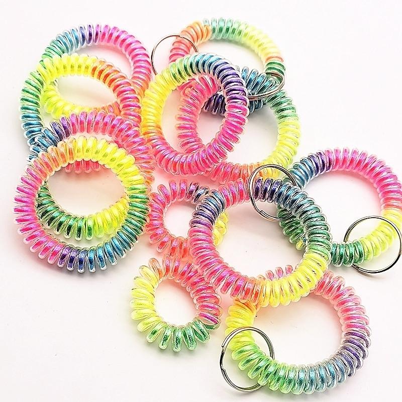 Women Girls Elastic Hairbands Spiral Shape Coil Hair Ties Circle Telephone Wire Line Headband Rainbow Gradient Headwear Accessories