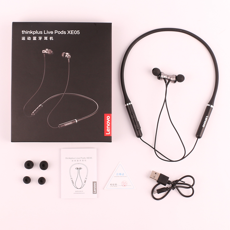 Lenovo XE05 headphones magnet sports headset neck-mounted wired waterproof stereo earbud bass suitable for Samsung smartphones, with retail box, Black
Lenovo XE05 headphones magnet sports headset neck-mounted wired waterproof stereo earbud bass suitable for Samsung smartphones, with retail box, Black