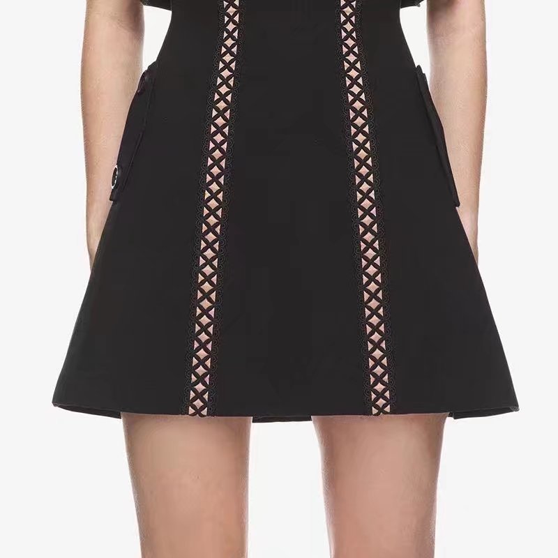 HM Arrive Women's Summer Dress Black Patchwork Lace Hollow Out Dresses Vestidos S/M/L 210520