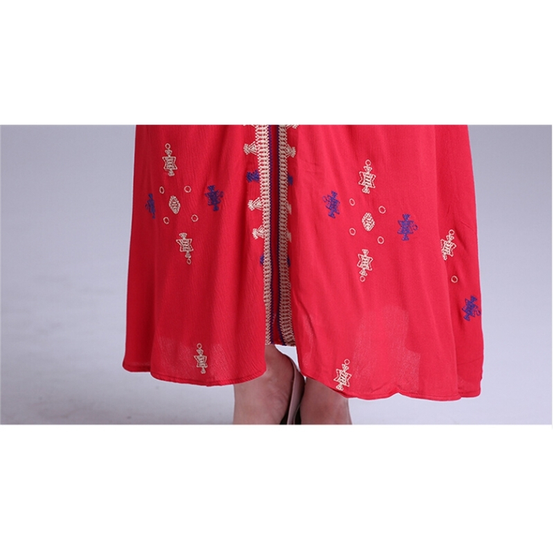 Sexy V-Neck Embroidered Long Sleeve Red Runway Dress Robe Women Winter Style Dresses Vestidos 210520