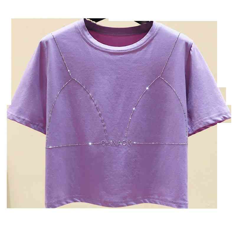 Short Style Bling Women Tee Summer Women's Sleeves O Neck Cotton T-Shirt Tees Girls Pullover Casual Tops A3295 210428